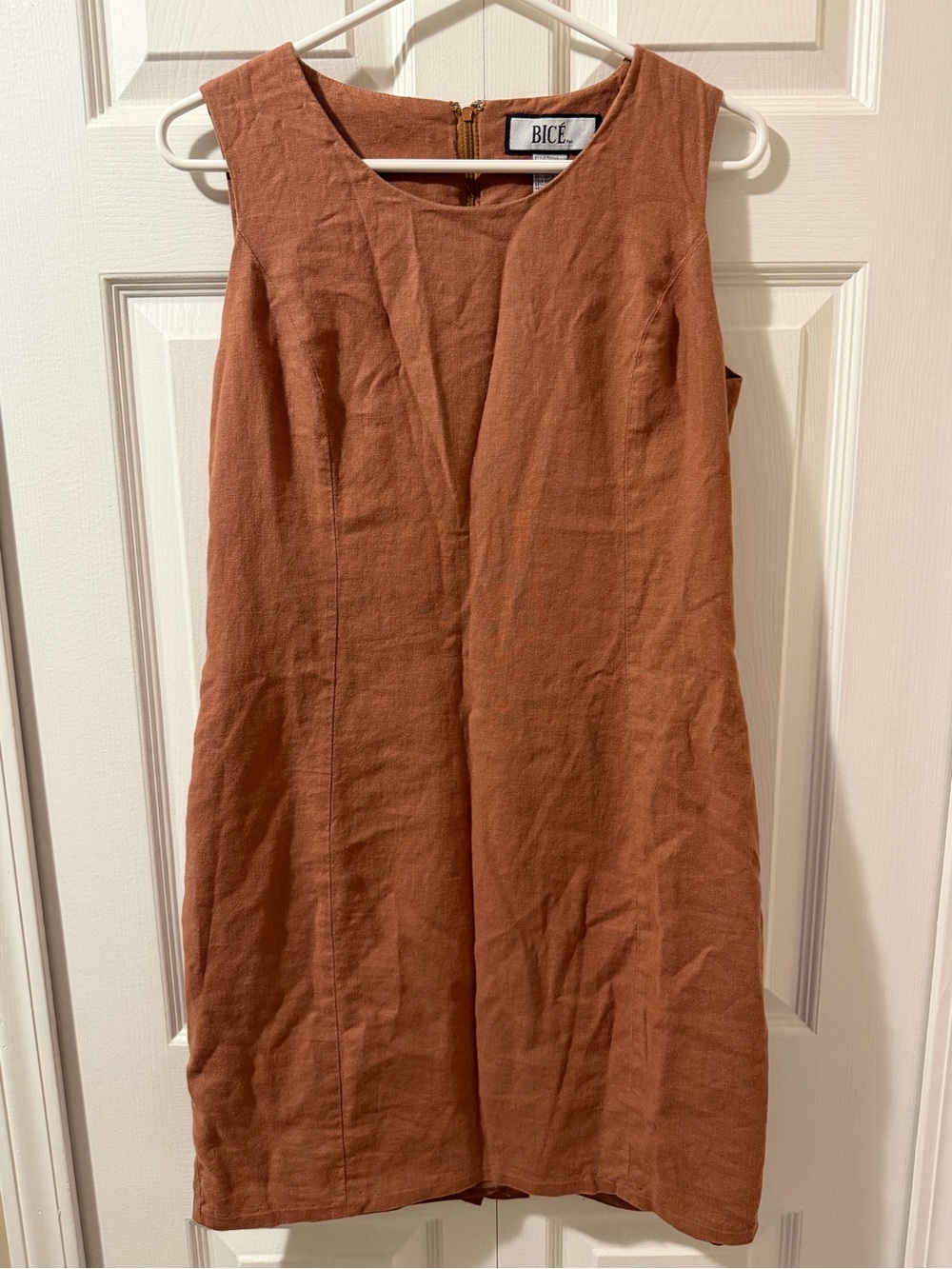 BICE Rust Brown Sleeveless Linen-Blend Dress Size 6